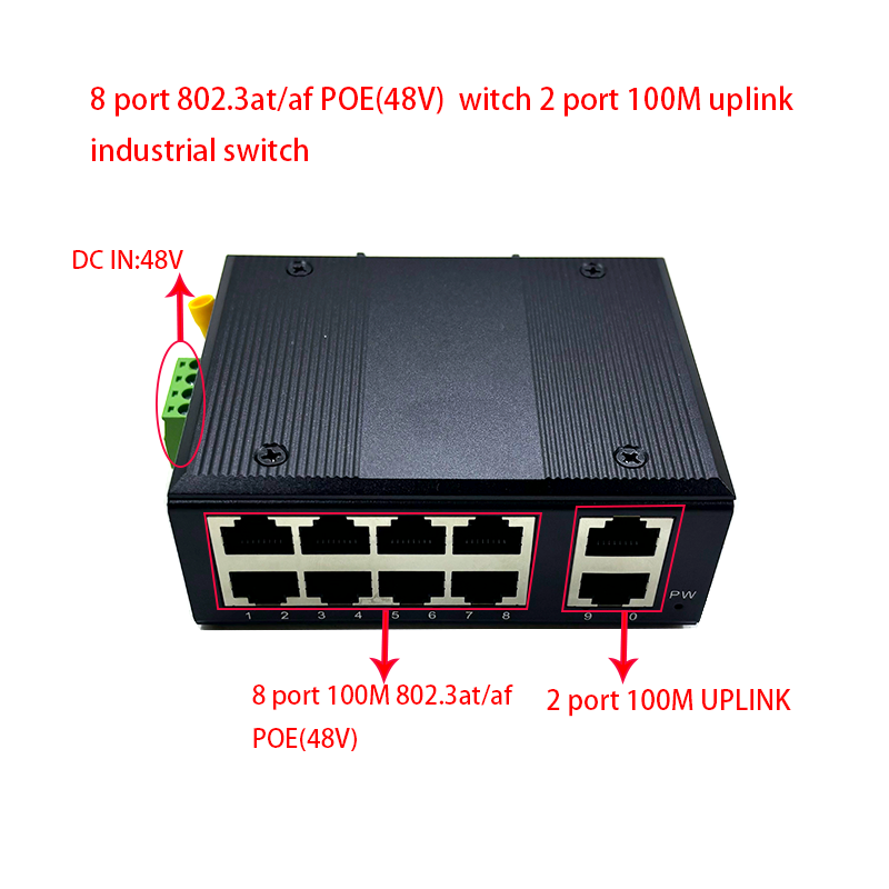 Ethernet Switch 8 Port - Standard protocol 802.3AF/AT 48V POE OUT/48V