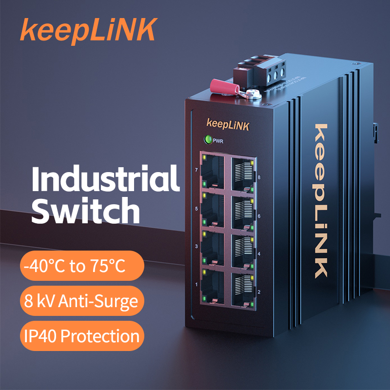 Ethernet Switch 8 Port - KeepLiNK Industrial 8-Port Megabit Ethernet Switch